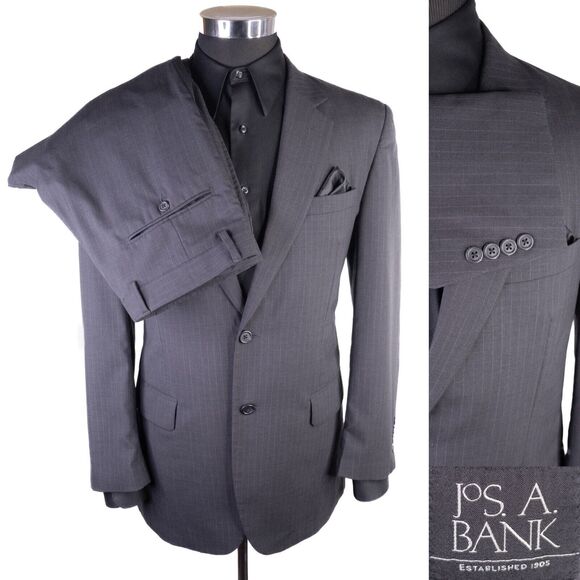 Jos A Bank 2-Pc Stripped Gray Suit Jacket Blazer Jacket Size 41R/S Pants 34X31